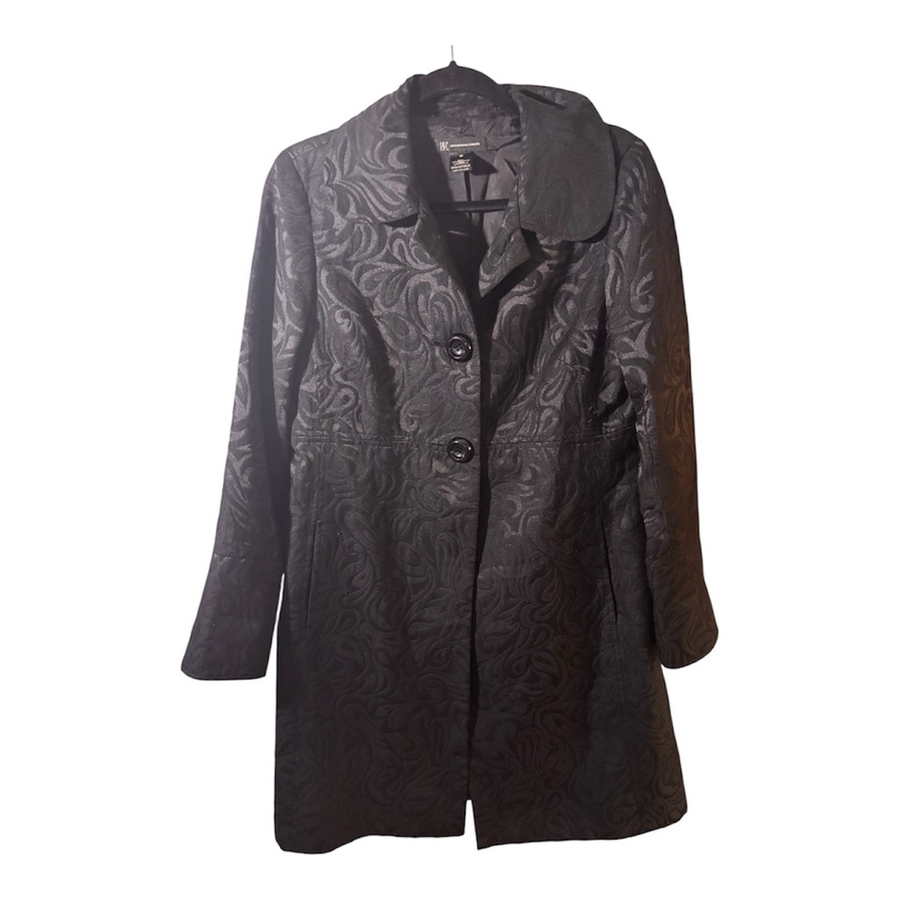 INC International Concepts Black Textured Trench Coat